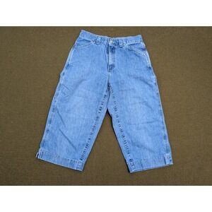 Vintage Lee Riveted Capri Jeans Blue Denim Carpenter Pants Womens No Size Y2k